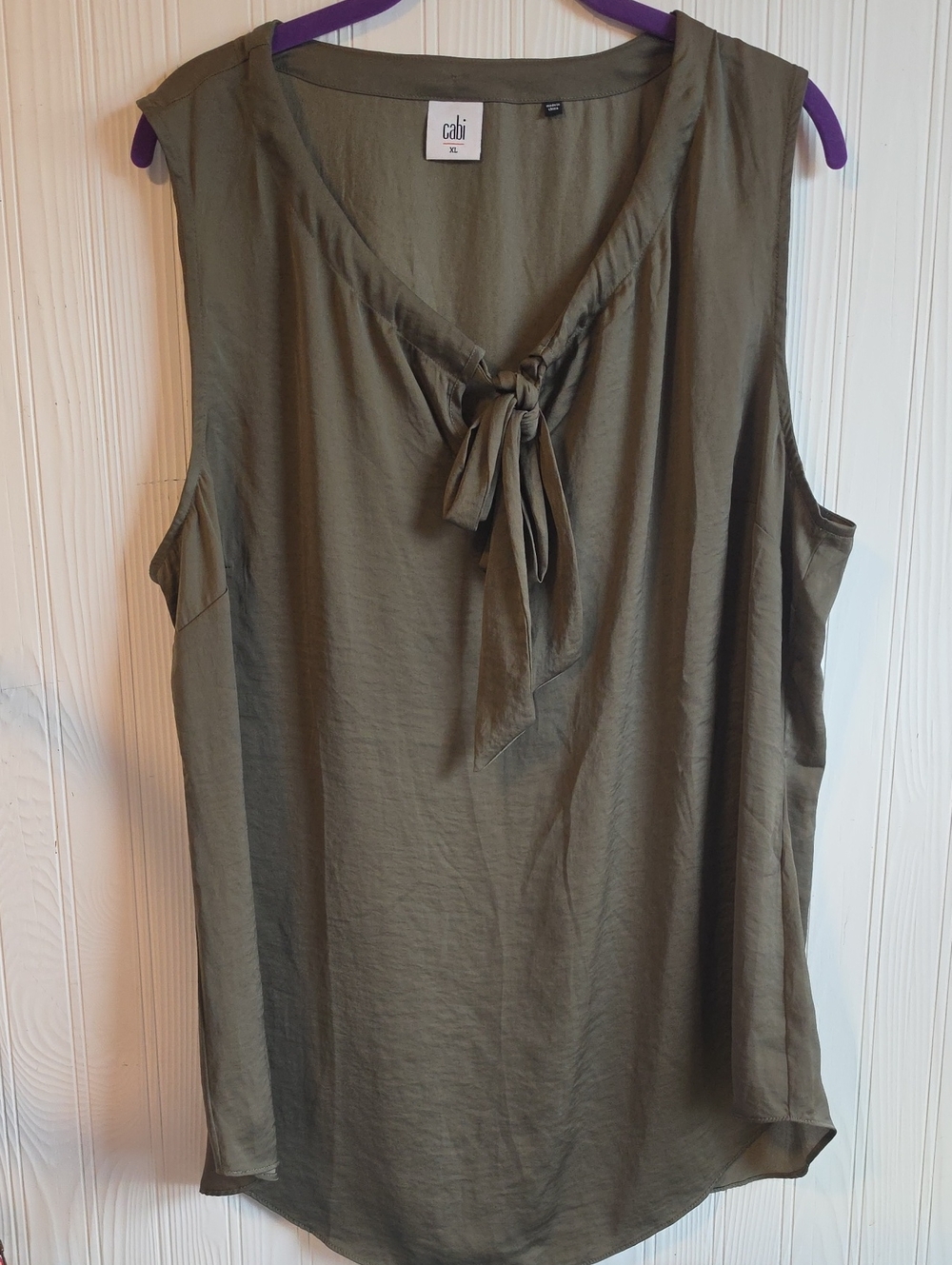 NWOT CAbi Loden Green Front Tie Sleeveless Blouse XL #3602